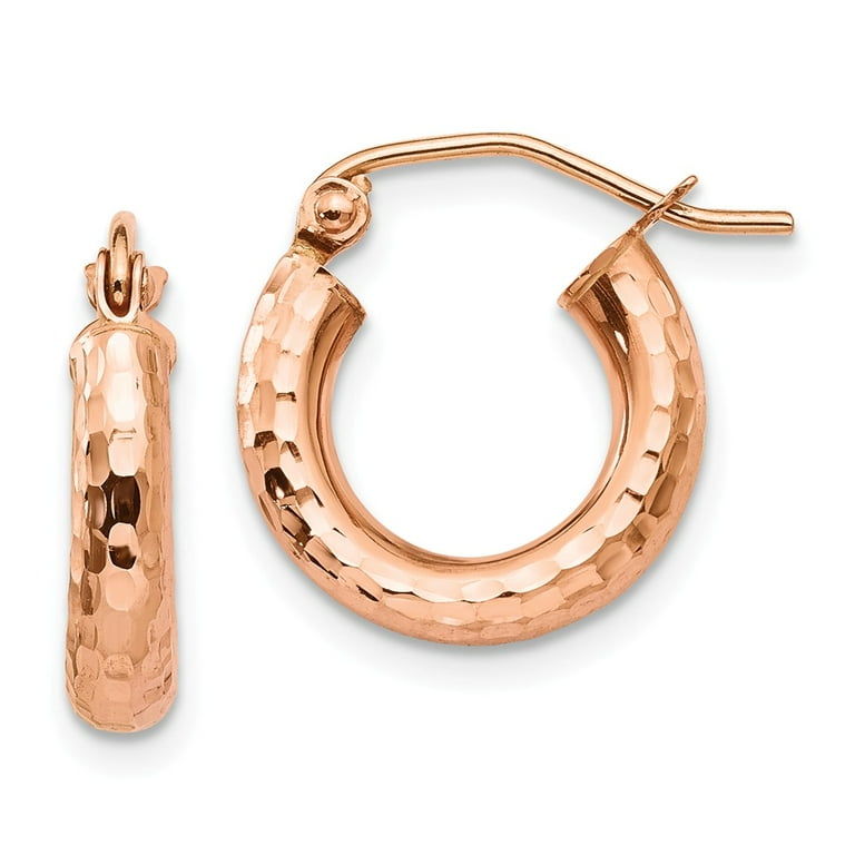 Real 14kt Rose Gold Polished Lightweight Small Diamond cut Tube Hoop Earrings for Adults and Teens for Women and Men Walmart