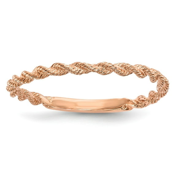 Real 14kt Rose Gold Polished Twisted Rope Ring Size: 7; for Adults and Teens; for Women and Men
