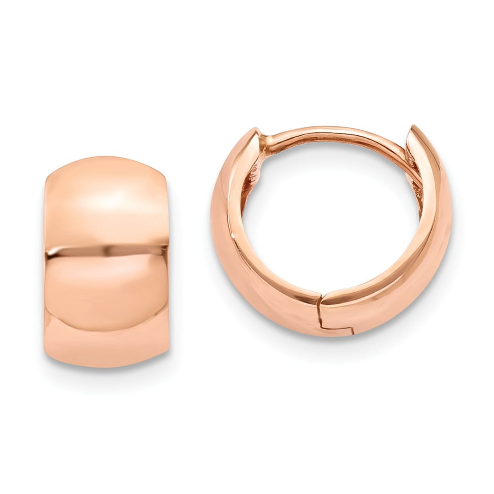 Real 14kt Rose Gold Round Hinged Hoop Earrings; for Adults and Teens; for Women and Men