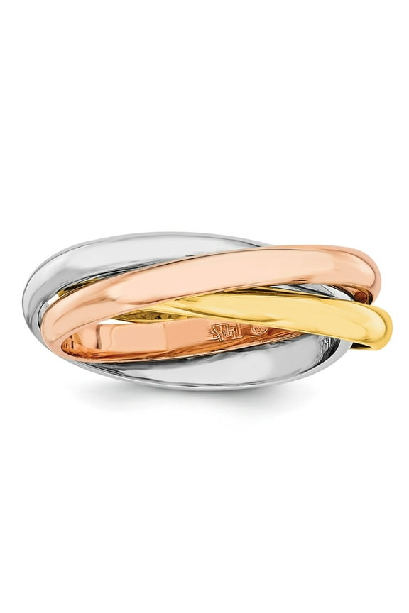 Real 14kt Tri-color Polished Rolling Ring Size: 7; for Adults and Teens; for Women and Men