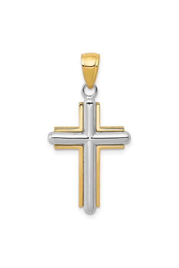 Real 14kt Two-tone Cross Pendant; for Adults and Teens; for Women and Men