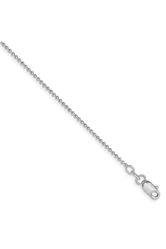 Real 14kt White Gold 1.2mm Diamond Cut Beaded Chain Anklet; 9 inch; Lobster Clasp; for Adults and Teens; for Women and Men