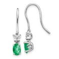 thumbnail image 1 of Real 14kt White Gold 1/8ct Diamond and Oval Emerald Dangle Earrings; for Adults and Teens; for Women and Men, 1 of 1