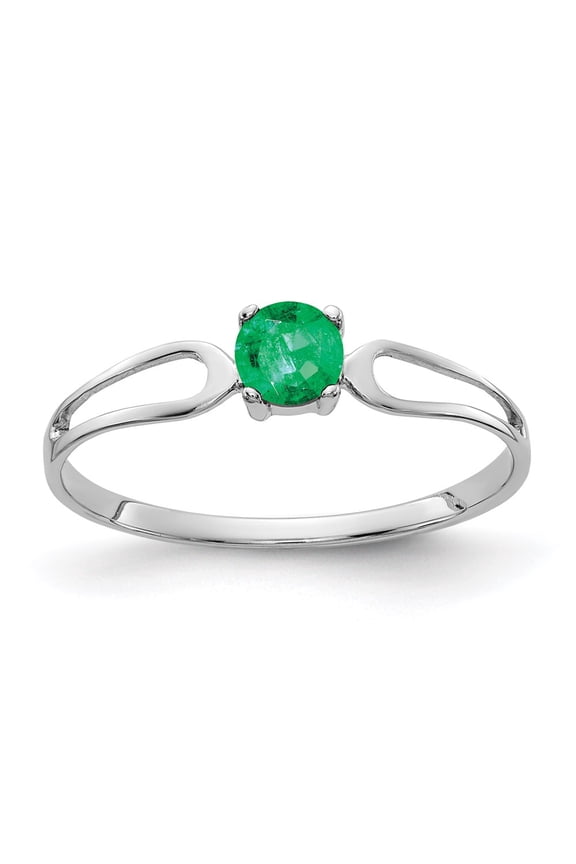 Real 14kt White Gold 4mm Emerald Ring Size: 6; for Adults and Teens; for Women and Men