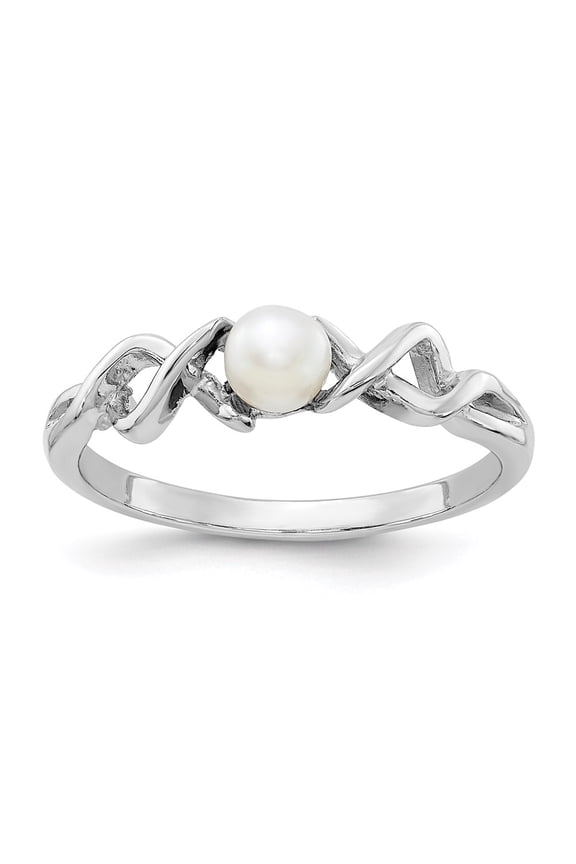 Real 14kt White Gold 4mm FW Cultured Pearl Ring Size: 6; for Adults and Teens; for Women and Men