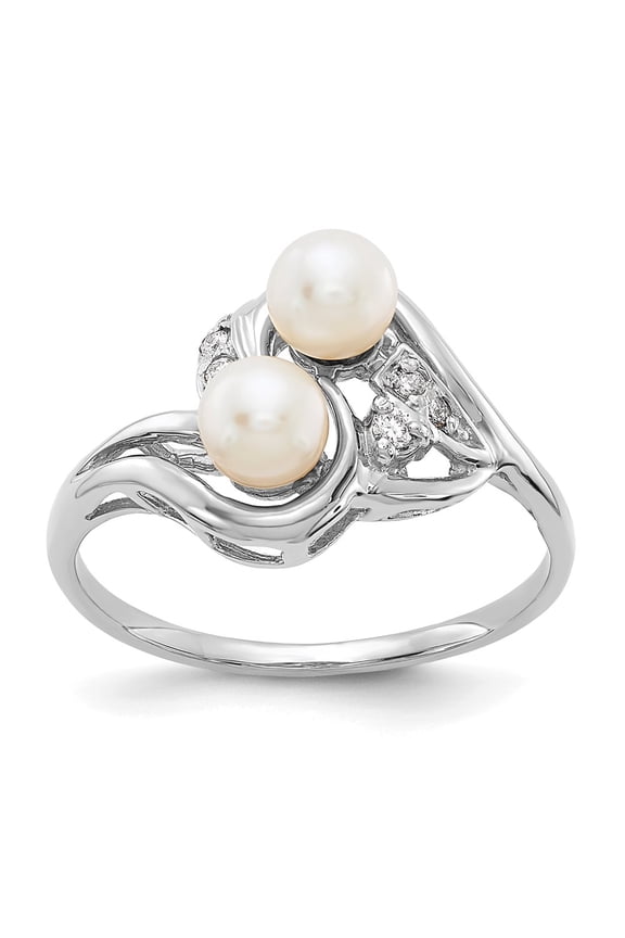 Real 14kt White Gold 4mm Pearl & Diamond Ring Mounting Size: 6; for Adults and Teens; for Women and Men