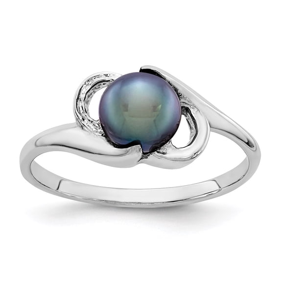 Real 14kt White Gold 5.5mm Black FW Cultured Pearl Ring Size: 6; for Adults and Teens; for Women and Men