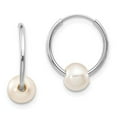 thumbnail image 1 of Real 14kt White Gold 5-6mm White Freshwater Cultured Pearl Endless Hoop Earrings; for Adults and Teens; for Women and Men, 1 of 3