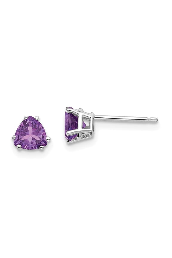 Real 14kt White Gold 5mm Trillion Amethyst Earrings; for Adults and Teens; for Women and Men