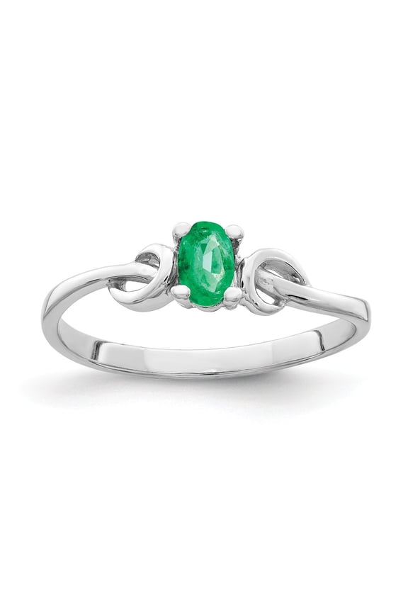 Real 14kt White Gold 5x3mm Oval Emerald Ring Size: 6; for Adults and Teens; for Women and Men