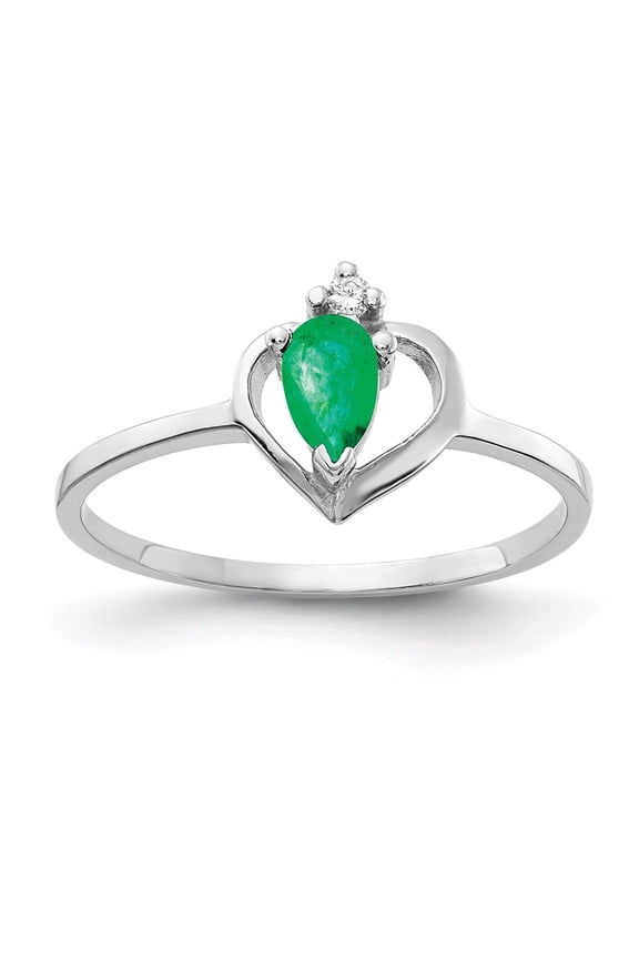 Real 14kt White Gold 5x3mm Pear Emerald AA Diamond Ring Size: 6; for Adults and Teens; for Women and Men
