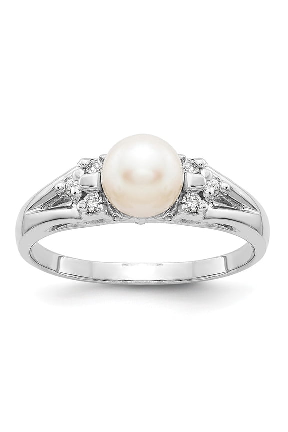 Real 14kt White Gold 6mm Pearl & Diamond Ring Mounting Size: 6; for Adults and Teens; for Women and Men