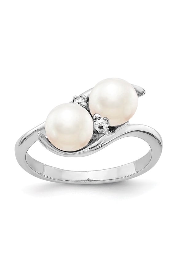 Real 14kt White Gold 6mm Pearl & Diamond Ring Mounting Size: 6; for Adults and Teens; for Women and Men