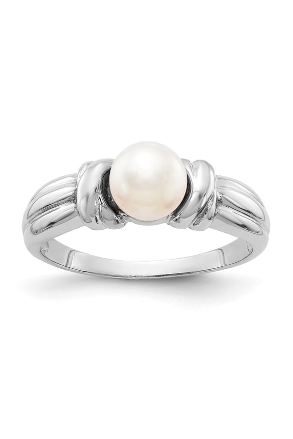 Real 14kt White Gold 6mm Pearl Ring Mounting Size: 7; for Adults and Teens; for Women and Men