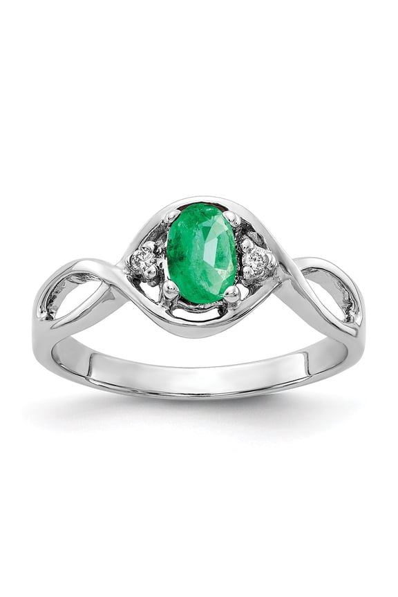 Real 14kt White Gold 6x4mm Oval Emerald AA Diamond Ring Size: 6; for Adults and Teens; for Women and Men