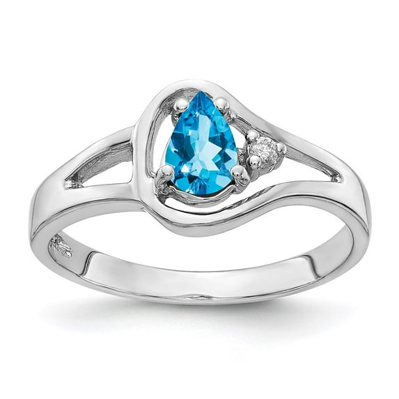 Real 14kt White Gold 6x4mm Pear Blue Topaz AAA Diamond Ring Size: 6; for Adults and Teens; for Women and Men