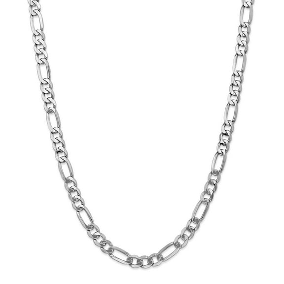 Real 14kt White Gold 7mm Flat Figaro Chain; 24 inch; Lobster Clasp; for Adults and Teens; for Women and Men