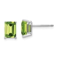 thumbnail image 1 of Real 14kt White Gold 7x5mm Emerald Cut Peridot Earrings; for Adults and Teens; for Women and Men, 1 of 2