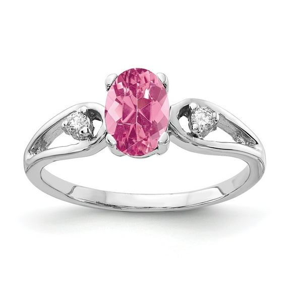 Real 14kt White Gold 7x5mm Oval Pink Tourmaline AA Diamond Ring Size: 6; for Adults and Teens; for Women and Men
