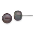 thumbnail image 1 of Real 14kt White Gold 8-9mm Black Button FW Cultured Pearl Stud Post Earrings; for Adults and Teens; for Women and Men, 1 of 3