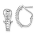 thumbnail image 1 of Real 14kt White Gold Baguette Diamond Omega Back Hoop Earrings; for Adults and Teens; for Women and Men, 1 of 2