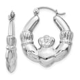 thumbnail image 1 of Real 14kt White Gold Claddagh Hoop Earrings; for Adults and Teens; for Women and Men, 1 of 3