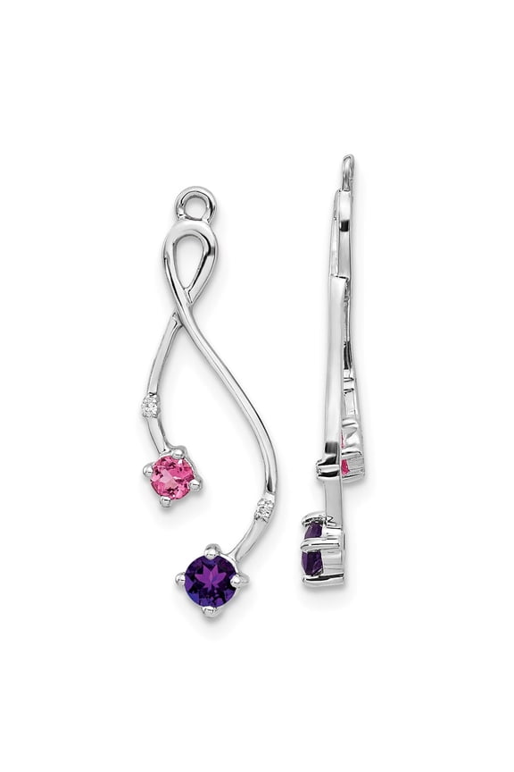 Real 14kt White Gold Diamond; Amethyst and Pink Tourm Earring Jackets; for Adults and Teens; for Women and Men