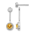 thumbnail image 1 of Real 14kt White Gold Diamond/Citrine Front/Back Earrings; for Adults and Teens; for Women and Men, 1 of 1