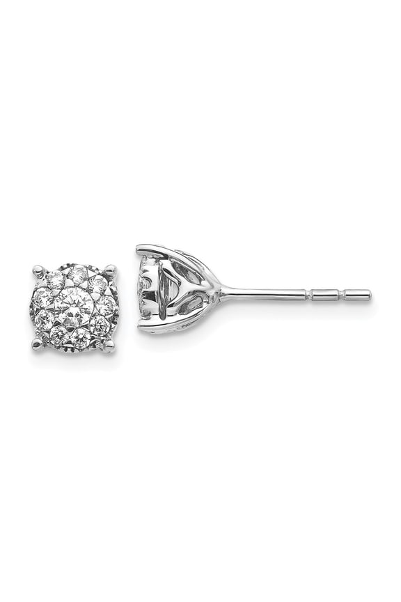 Real 14kt White Gold Diamond Cluster Post Earrings; for Adults and Teens; for Women and Men