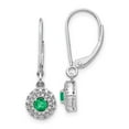 thumbnail image 1 of Real 14kt White Gold Diamond Halo Emerald Leverback Dangle Earrings; for Adults and Teens; for Women and Men, 1 of 2