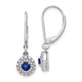 thumbnail image 1 of Real 14kt White Gold Diamond Halo Sapphire Leverback Dangle Earrings; for Adults and Teens; for Women and Men, 1 of 2