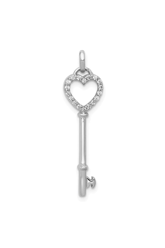 Real 14kt White Gold Diamond Heart Key Pendant; for Adults and Teens; for Women and Men