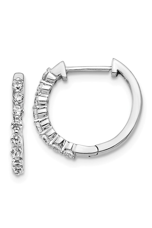 Real 14kt White Gold Diamond Hinged Hoop Earrings; for Adults and Teens; for Women and Men