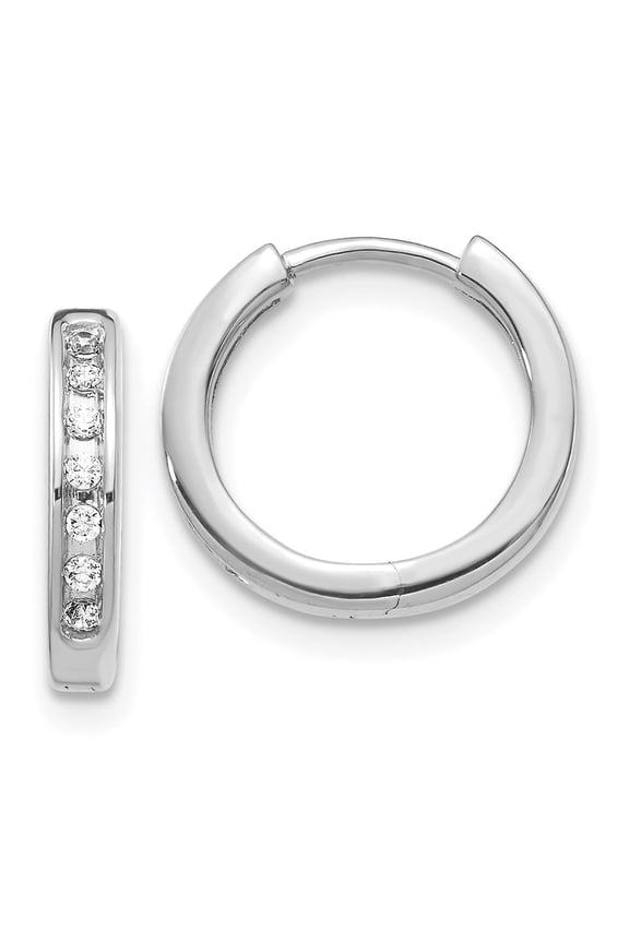 Real 14kt White Gold Diamond Hinged Hoop Earrings; for Adults and Teens; for Women and Men