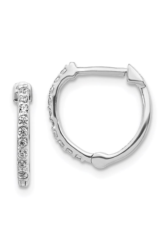 Real 14kt White Gold Diamond Hoop Earrings; for Adults and Teens; for Women and Men
