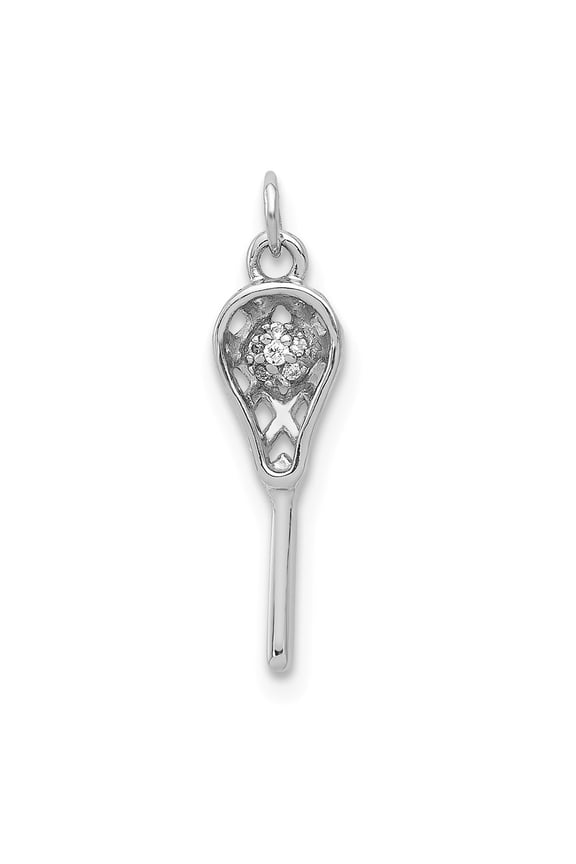 Real 14kt White Gold Diamond Lacrosse Stick Pendant; for Adults and Teens; for Women and Men