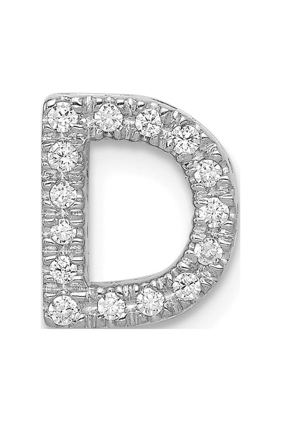 Real 14kt White Gold Diamond Letter D Initial Charm Pendant; for Adults and Teens; for Women and Men