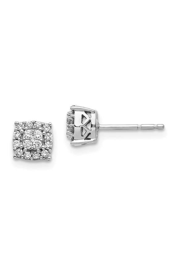 Real 14kt White Gold Diamond Post Earrings; for Adults and Teens; for Women and Men