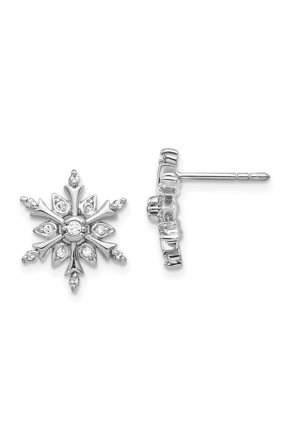 Real 14kt White Gold Diamond Snowflake Earrings; for Adults and Teens; for Women and Men