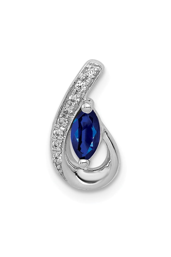 Real 14kt White Gold Diamond and .28 Sapphire Teardrop Slide; for Adults and Teens; for Women and Men