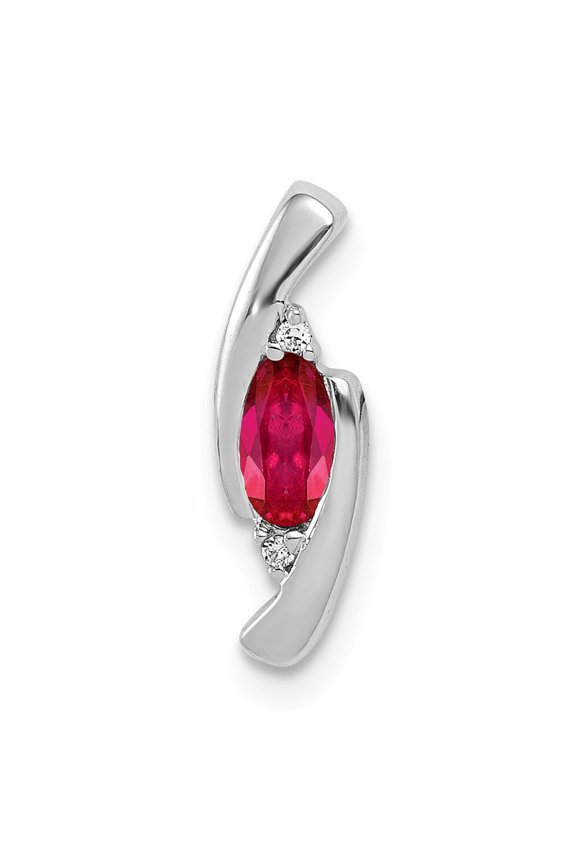 Real 14kt White Gold Diamond and .31 Ruby Pendant; for Adults and Teens; for Women and Men