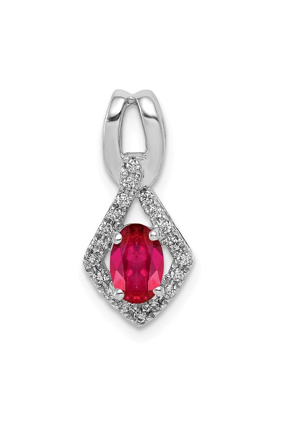 Real 14kt White Gold Diamond and .62 Oval Ruby Pendant; for Adults and Teens; for Women and Men