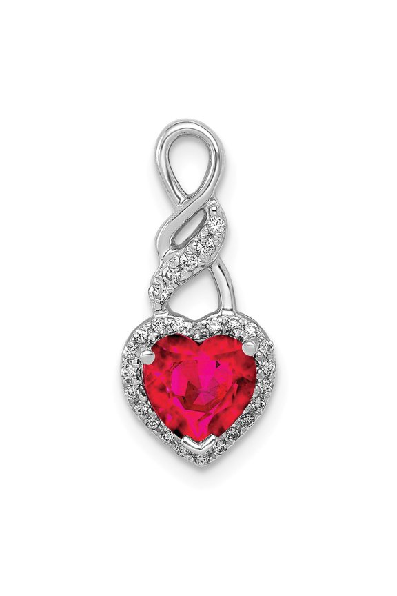 Real 14kt White Gold Diamond and .75 Ruby Heart Chain Slide; for Adults and Teens; for Women and Men