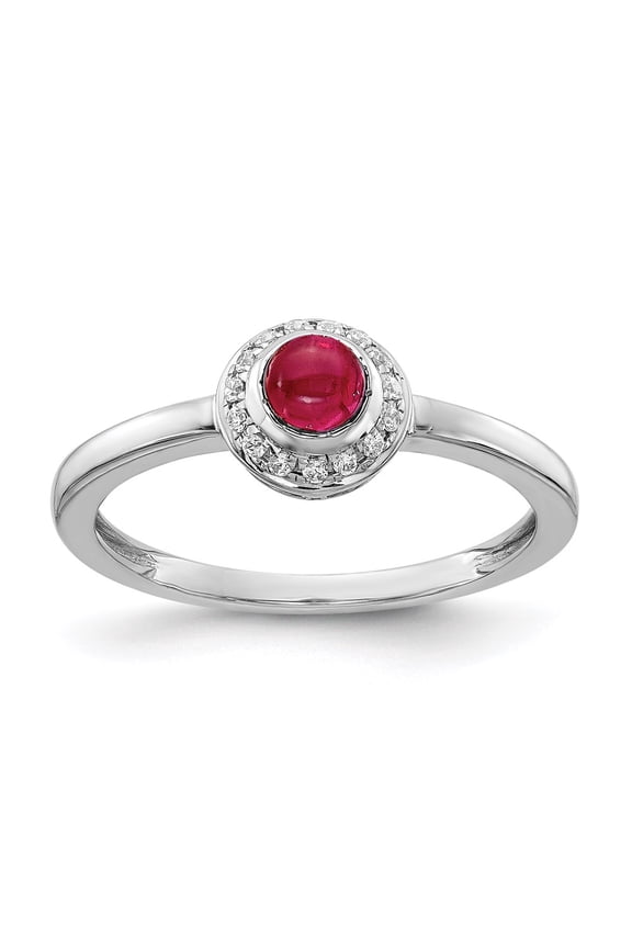 Real 14kt White Gold Diamond and Cabochon Ruby Ring Size: 7; for Adults and Teens; for Women and Men