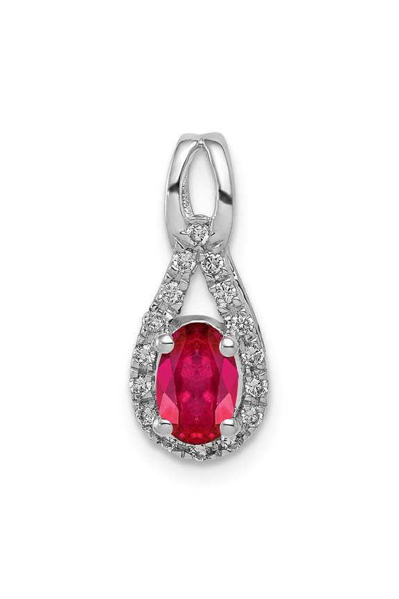 Real 14kt White Gold Diamond and Oval .50 Ruby Pendant; for Adults and Teens; for Women and Men