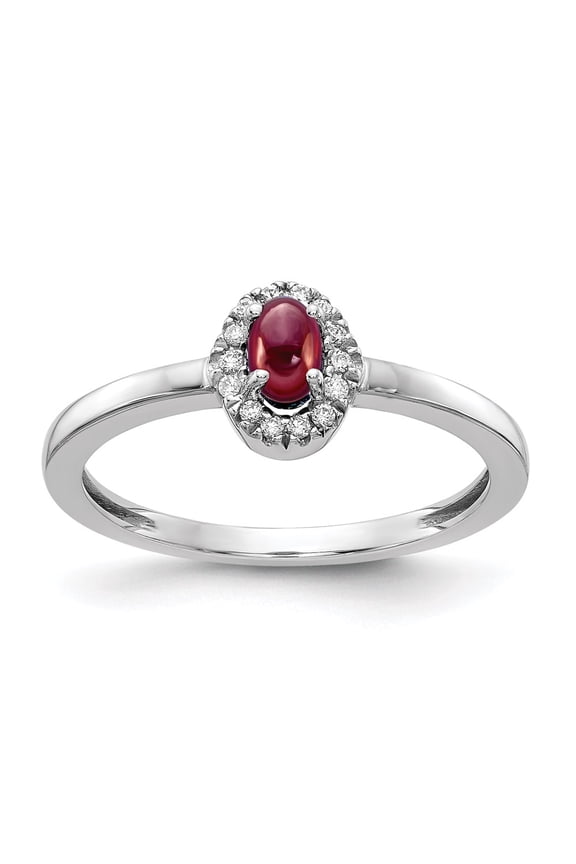 Real 14kt White Gold Diamond and Oval Cabochon Garnet Ring Size: 7; for Adults and Teens; for Women and Men