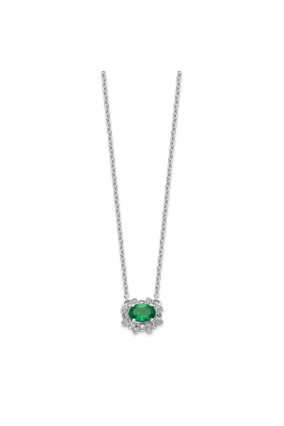 Real 14kt White Gold Diamond and Oval Emerald 18 inch Necklace; 18 inch; Lobster Clasp; for Adults and Teens; for Women and Men