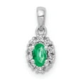 thumbnail image 1 of Real 14kt White Gold Diamond and Oval Emerald Halo Pendant; for Adults and Teens; for Women and Men, 1 of 4