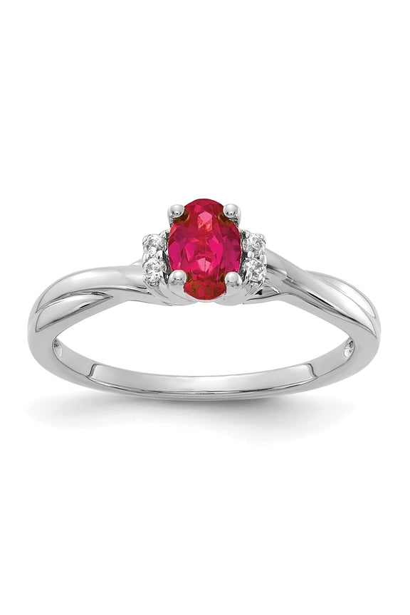 Real 14kt White Gold Diamond and Oval Ruby Ring Size: 7; for Adults and Teens; for Women and Men