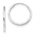 thumbnail image 1 of Real 14kt White Gold Diamond-cut Princess Square Tube Endless Hoop Earrings; for Adults and Teens; for Women and Men, 1 of 2